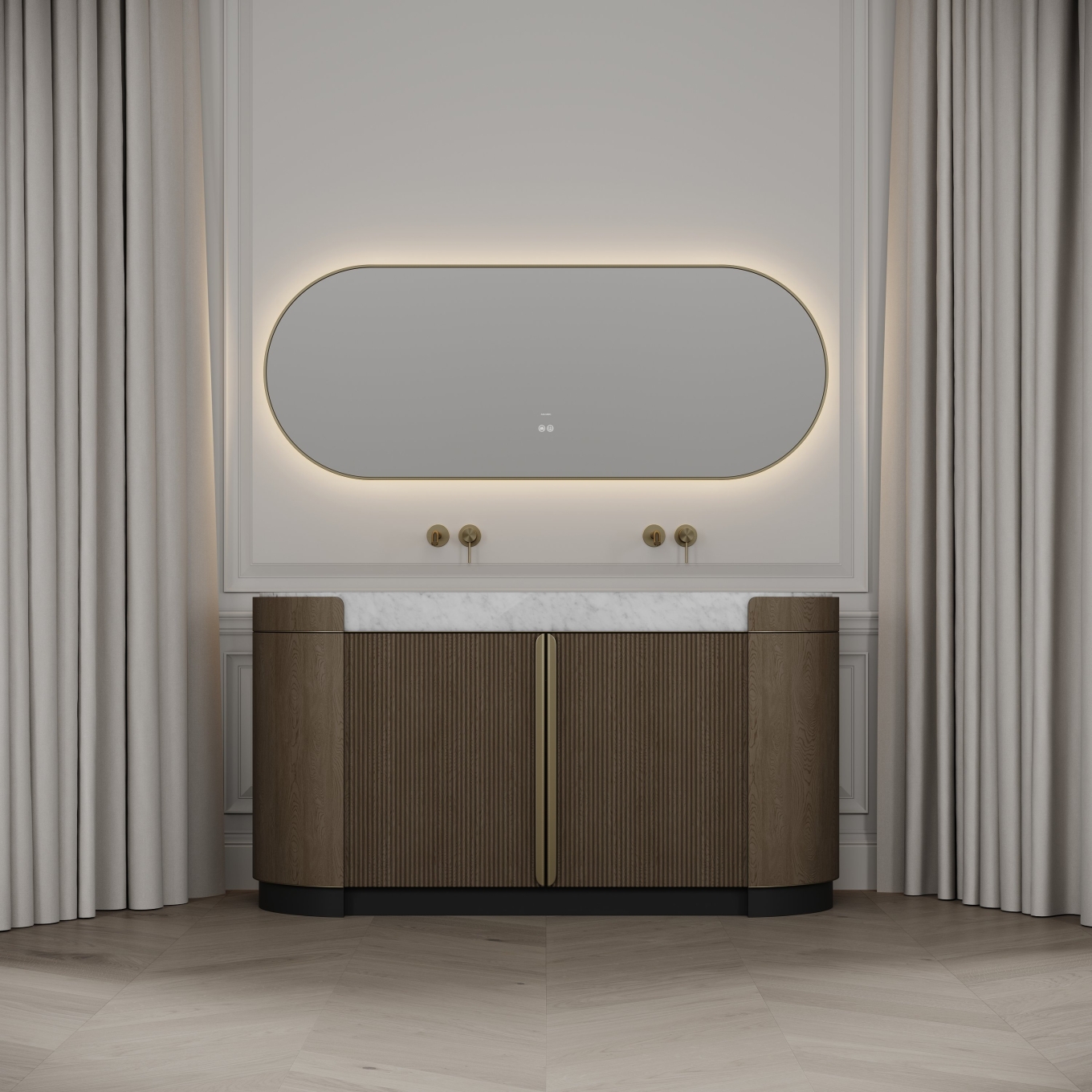 Knightsbridge Double Vanity Unit & Carrara Marble Basin 1600mm Smoked Oak