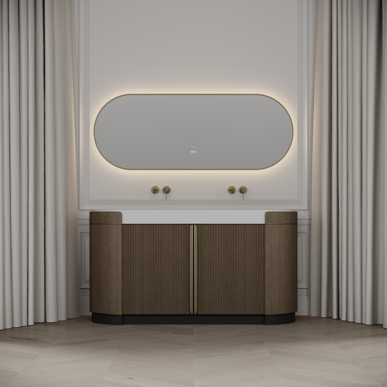Knightsbridge Double Vanity Unit & Stone Basin 1600mm Smoked Oak