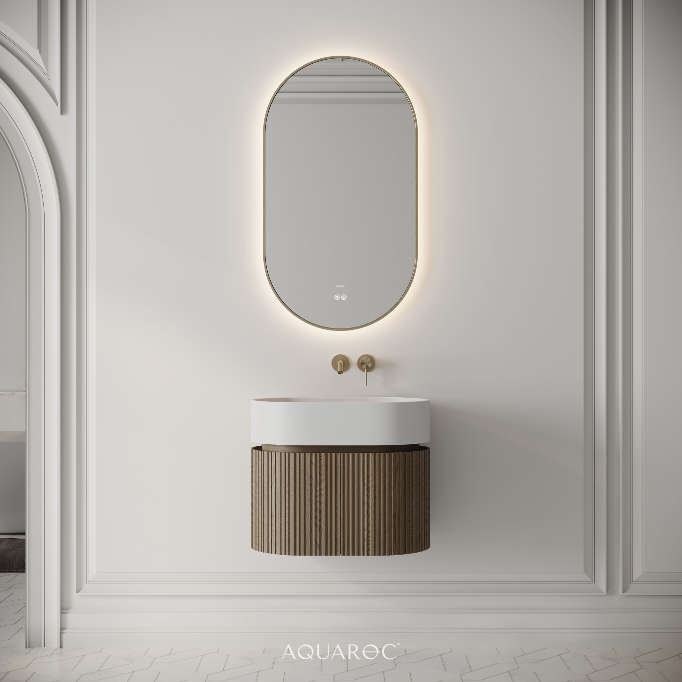 Camden Vanity Unit & Stone Basin 600mm Smoked Oak