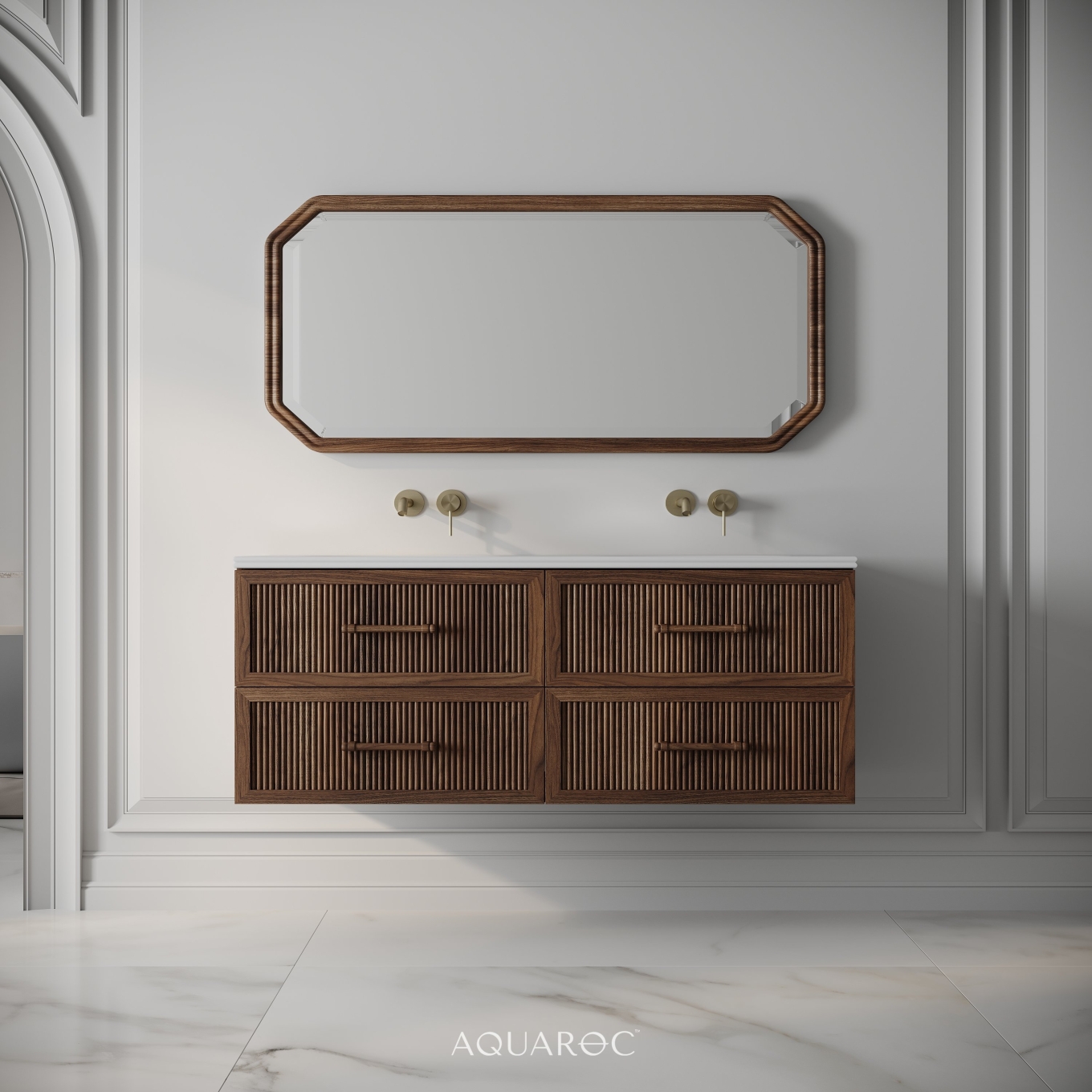 Park Lane Double Vanity Unit & Stone Basin 1200mm Walnut