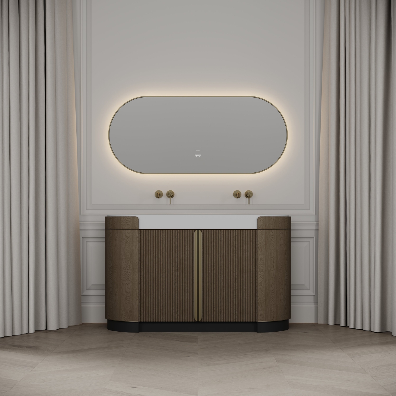 Knightsbridge Double Vanity Unit & Stone Basin 1400mm Smoked Oak