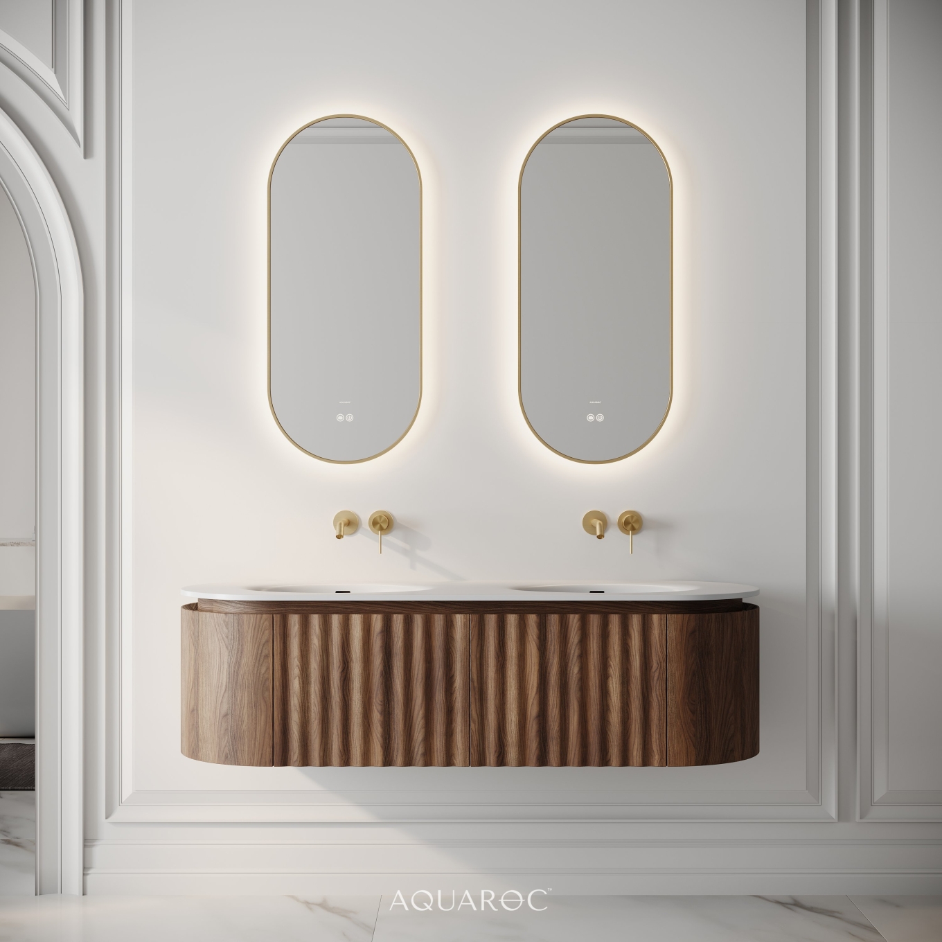 Belgravia Double Vanity Unit & Stone Basin 1400mm Walnut