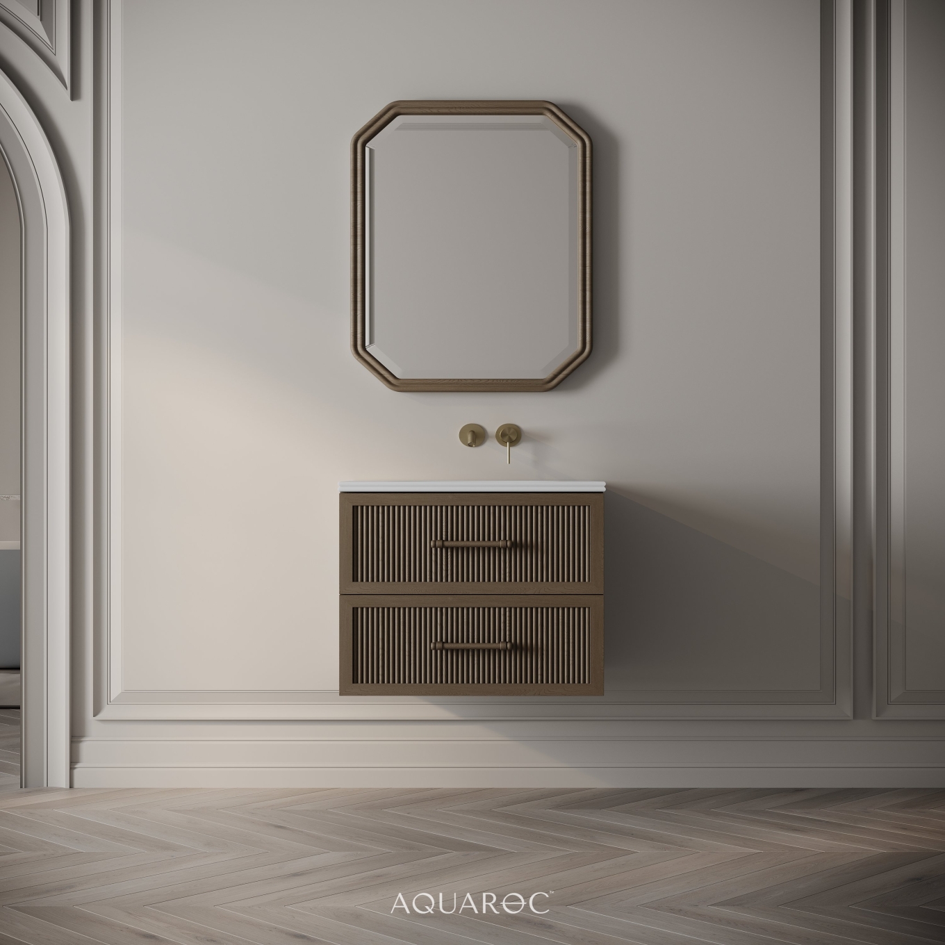 Park Lane Vanity Unit & Stone Basin 600mm Smoked Oak