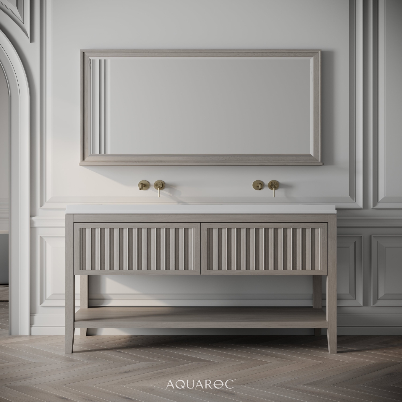 Belvedere Double Vanity Unit & Stone Basin 1400mm Sabbia Grigio Oak