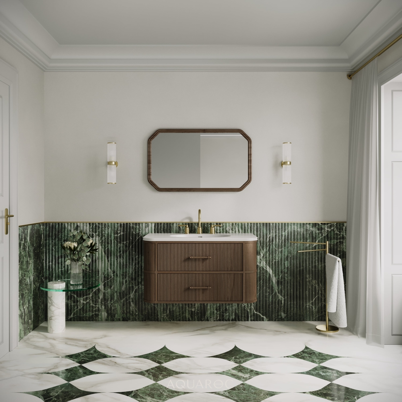 Savoy Wall Hung Vanity Unit & Stone Basin 1000mm Walnut