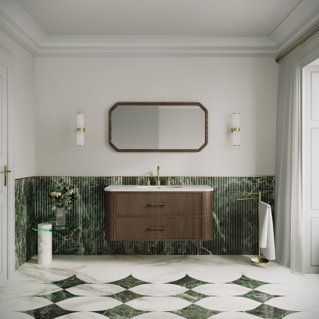 Savoy Wall Hung Vanity Unit & Stone Basin 1200mm Walnut