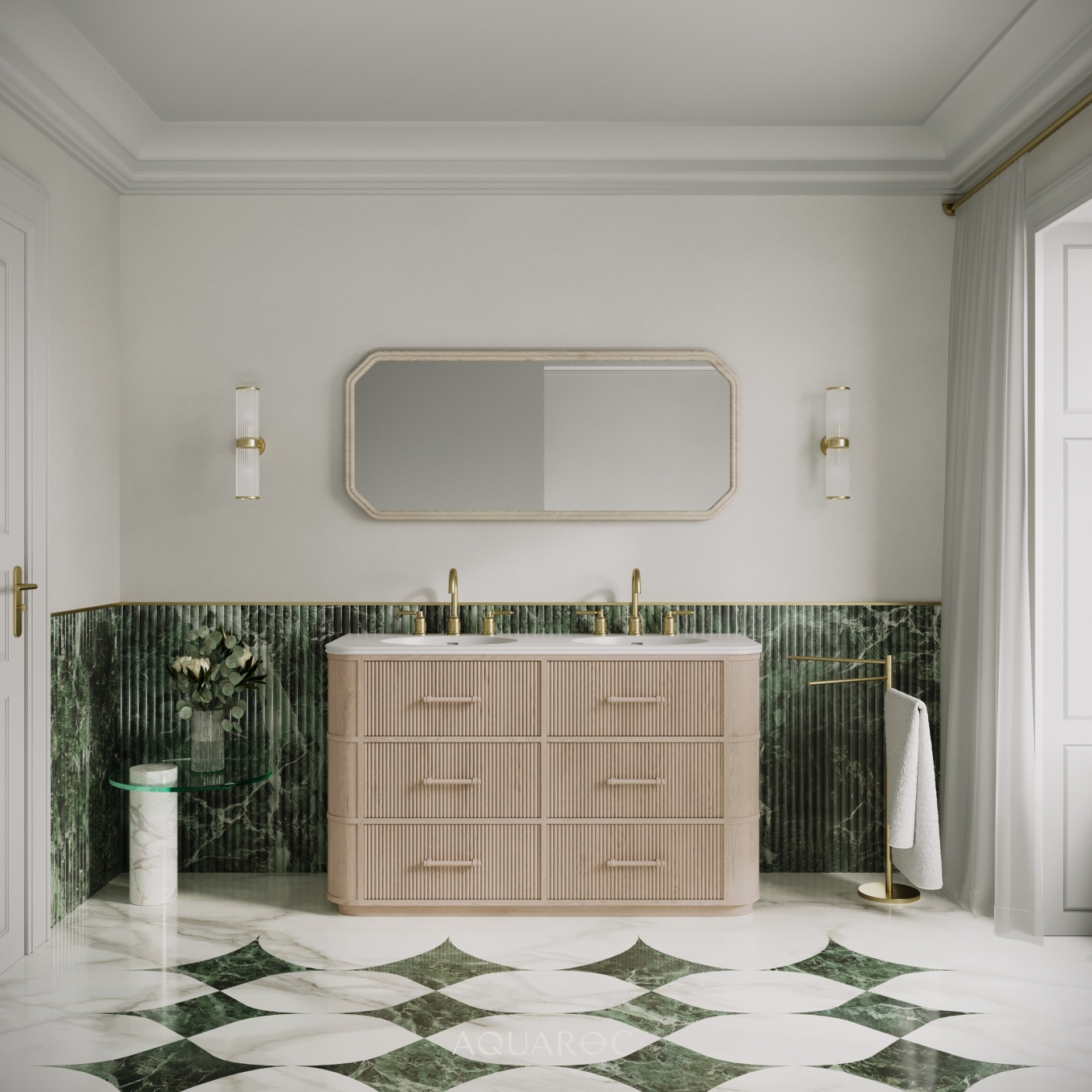Savoy Double Vanity Unit & Stone Basin 1400mm Natural Oak