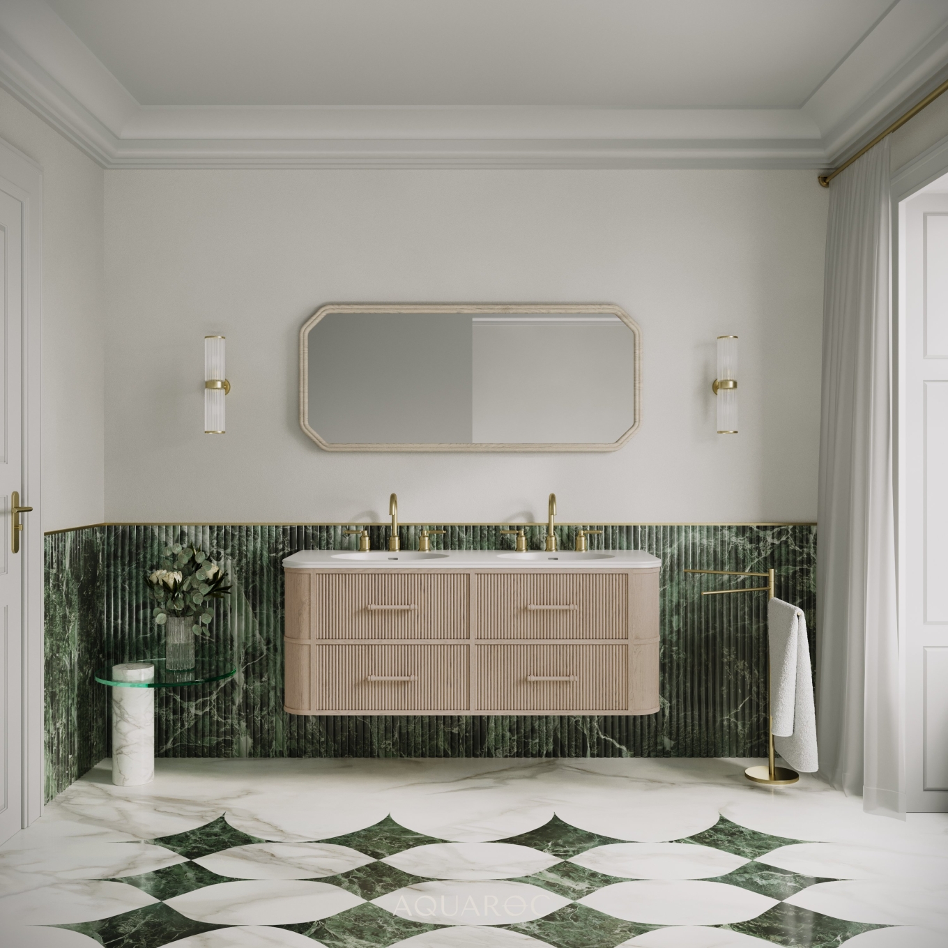 Savoy Wall Hung Double Vanity Unit & Stone Basin 1400mm Natural Oak