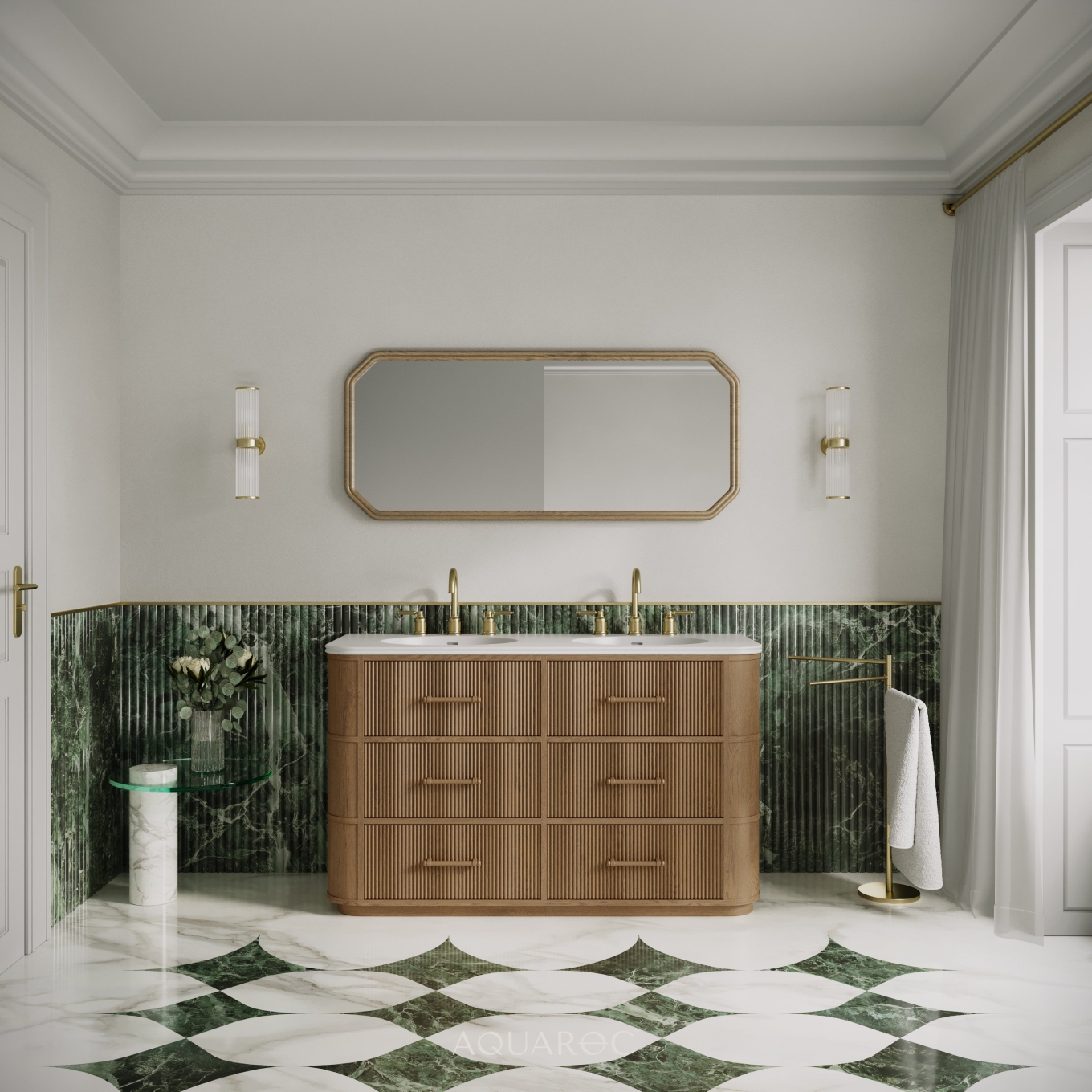 Savoy Double Vanity Unit & Stone Basin 1400mm Smoked Oak