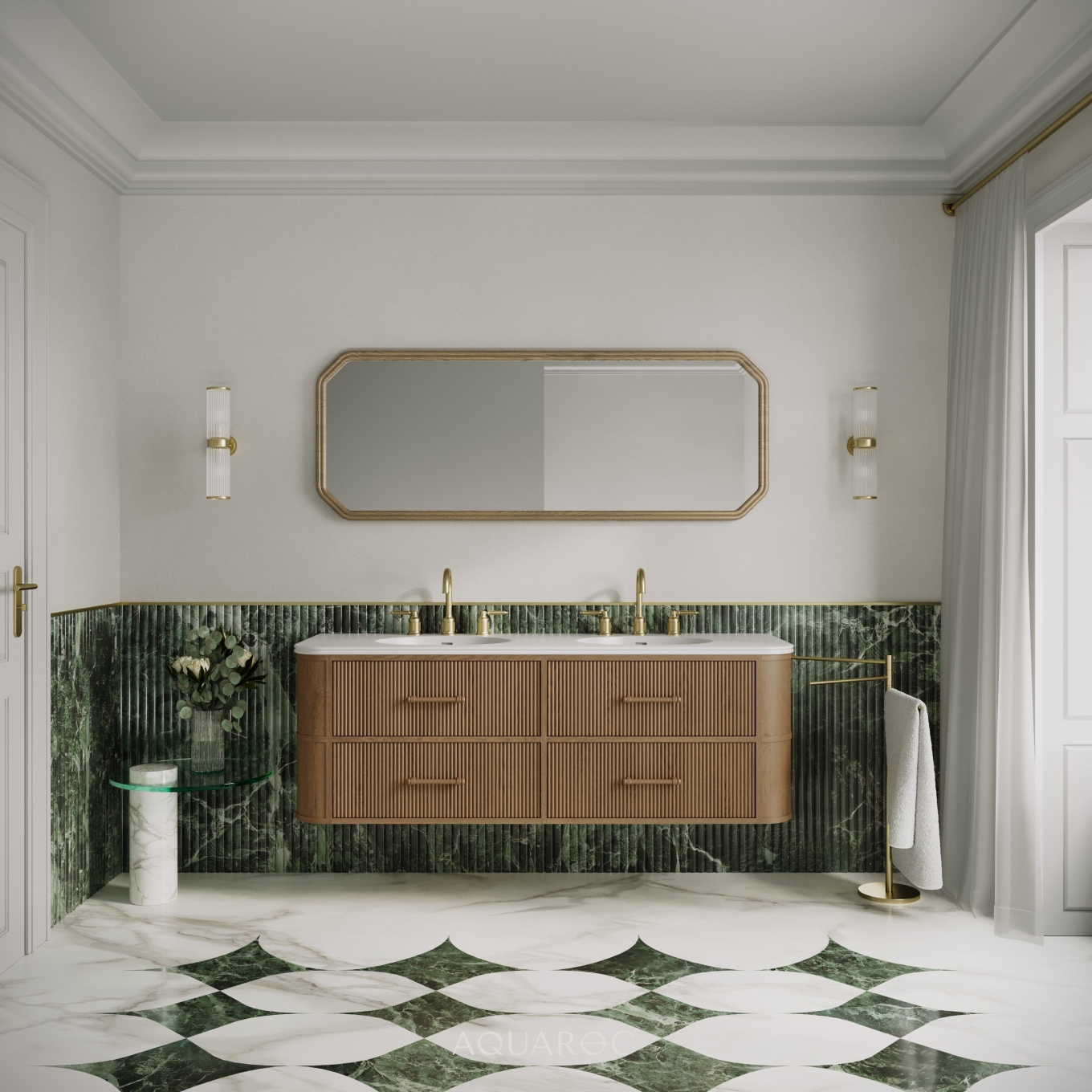 Savoy Wall Hung Double Vanity Unit & Stone Basin 1600mm Smoked Oak