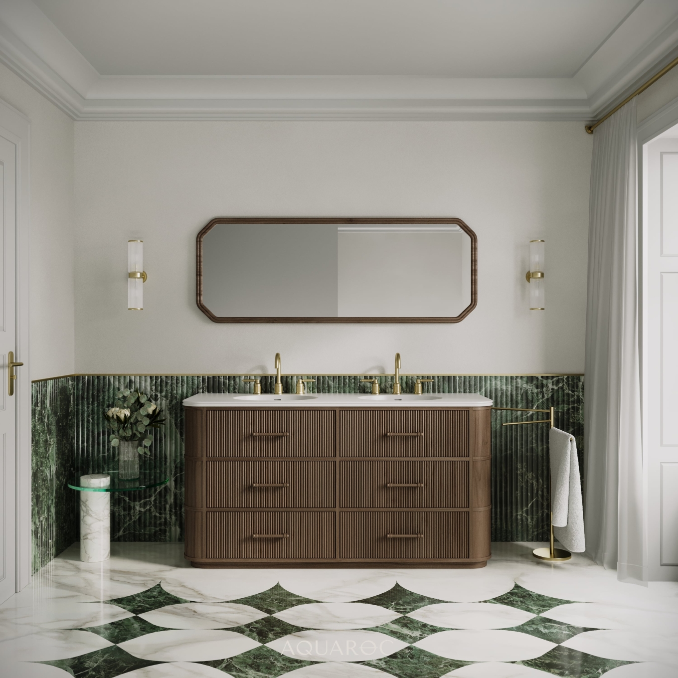 Savoy Double Vanity Unit & Stone Basin 1600mm Walnut