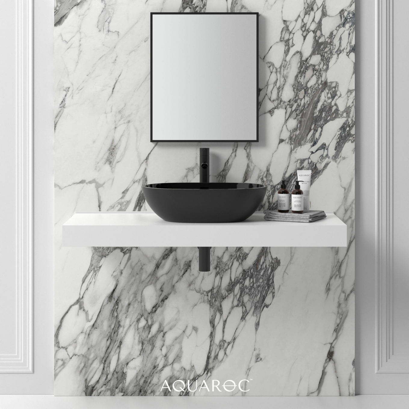 Enzo Matte Black Countertop Stone Basin 550mm