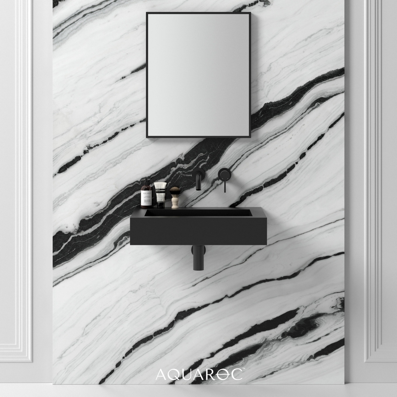 Fiora Matte Black Wall Hung Stone Basin 600mm