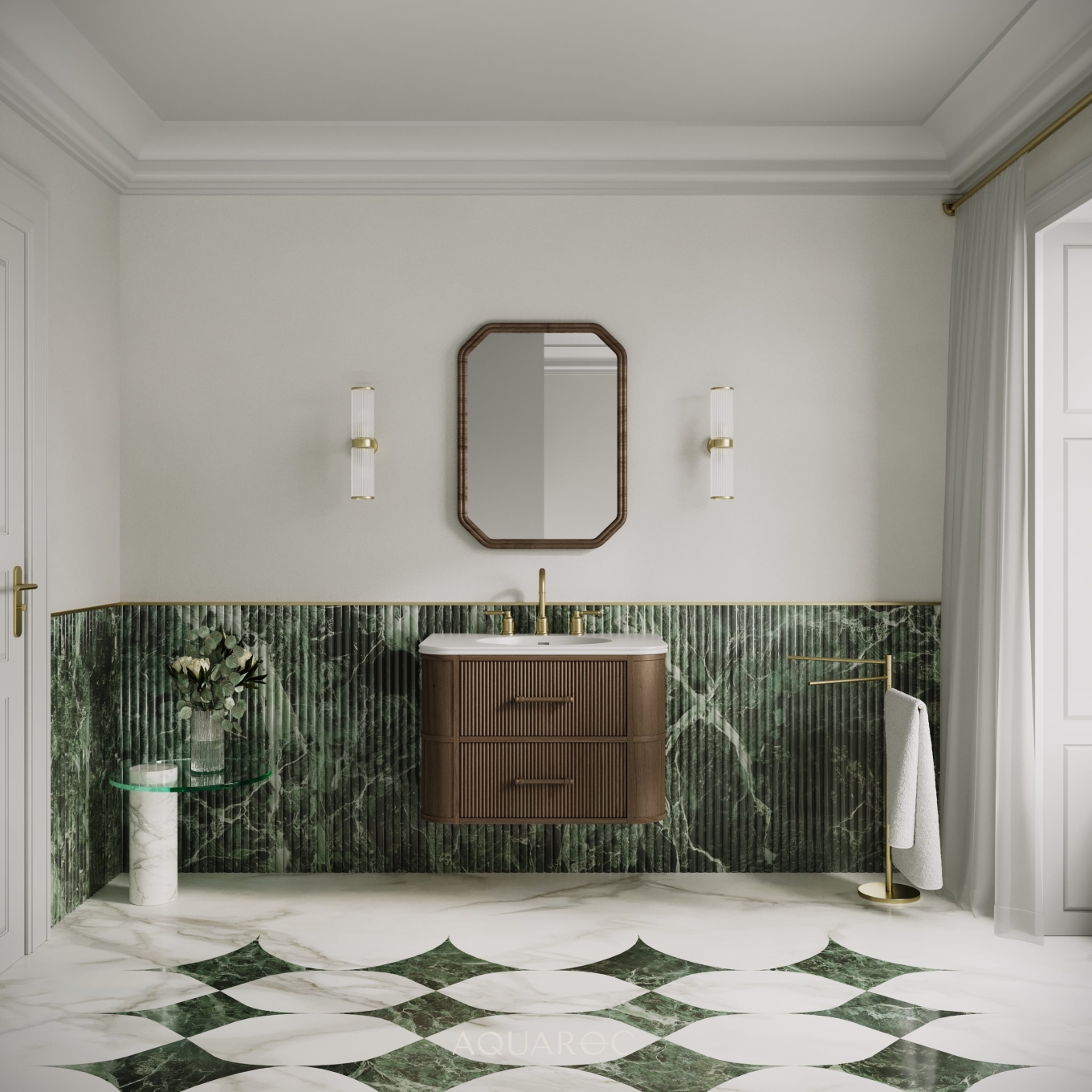 Savoy Wall Hung Vanity Unit & Stone Basin 800mm Walnut