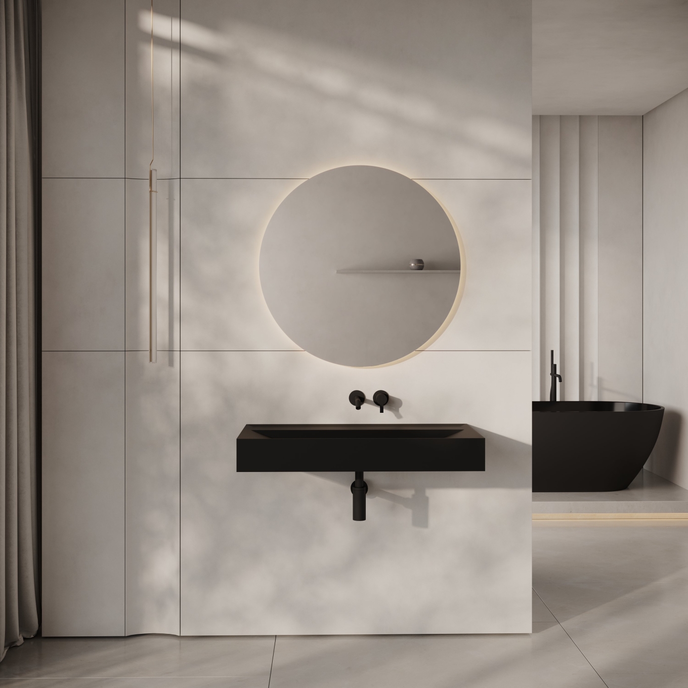 Aura Matte Black Wall Hung Stone Basin 900mm