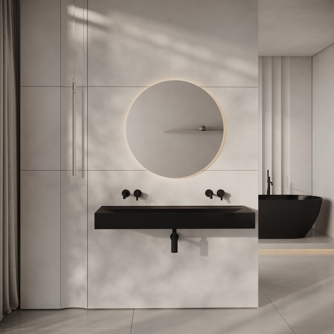 Aura Matte Black Wall Hung Double Stone Basin 1200mm