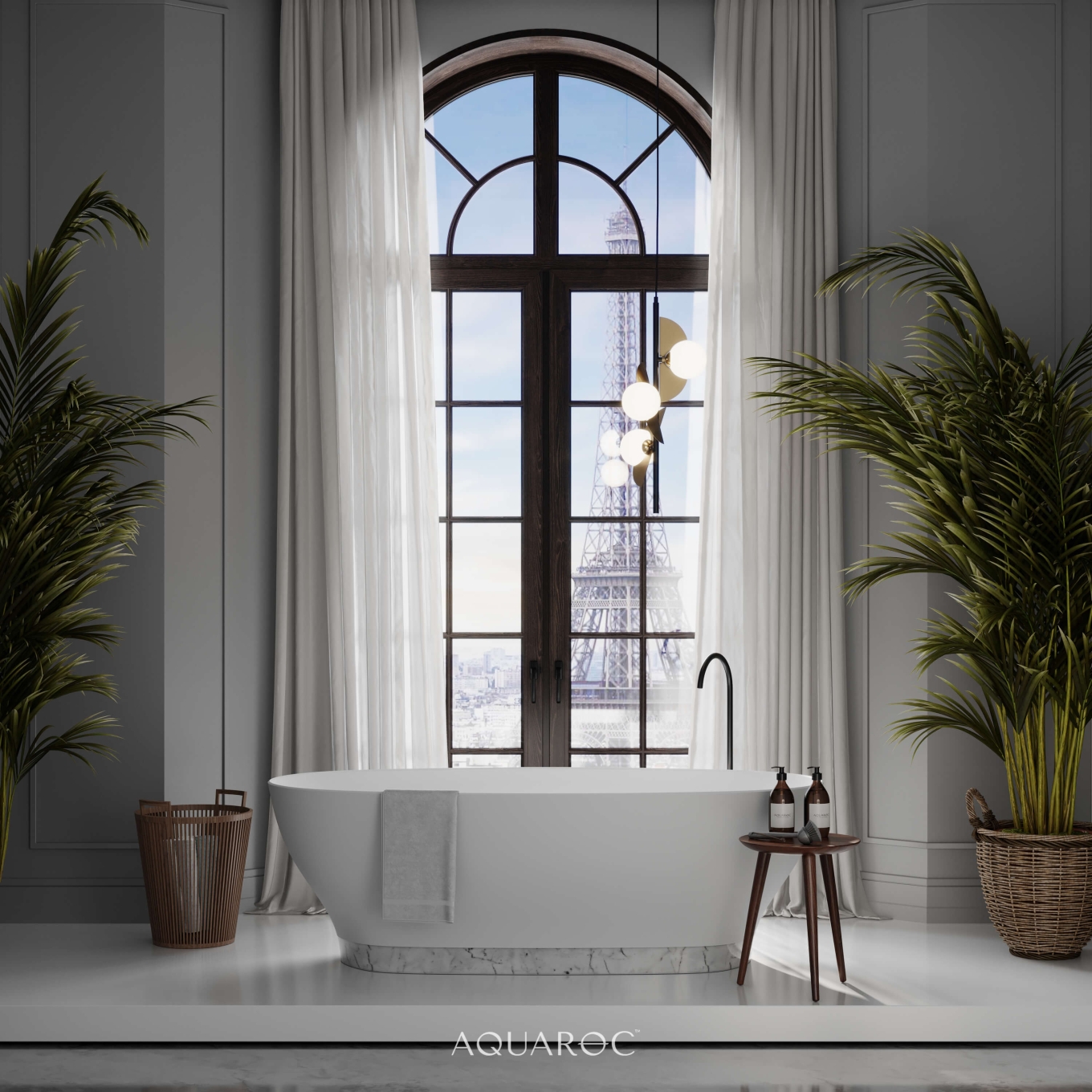 Empressa Freestanding Stone Bath with Carrara Marble Base 1700mm