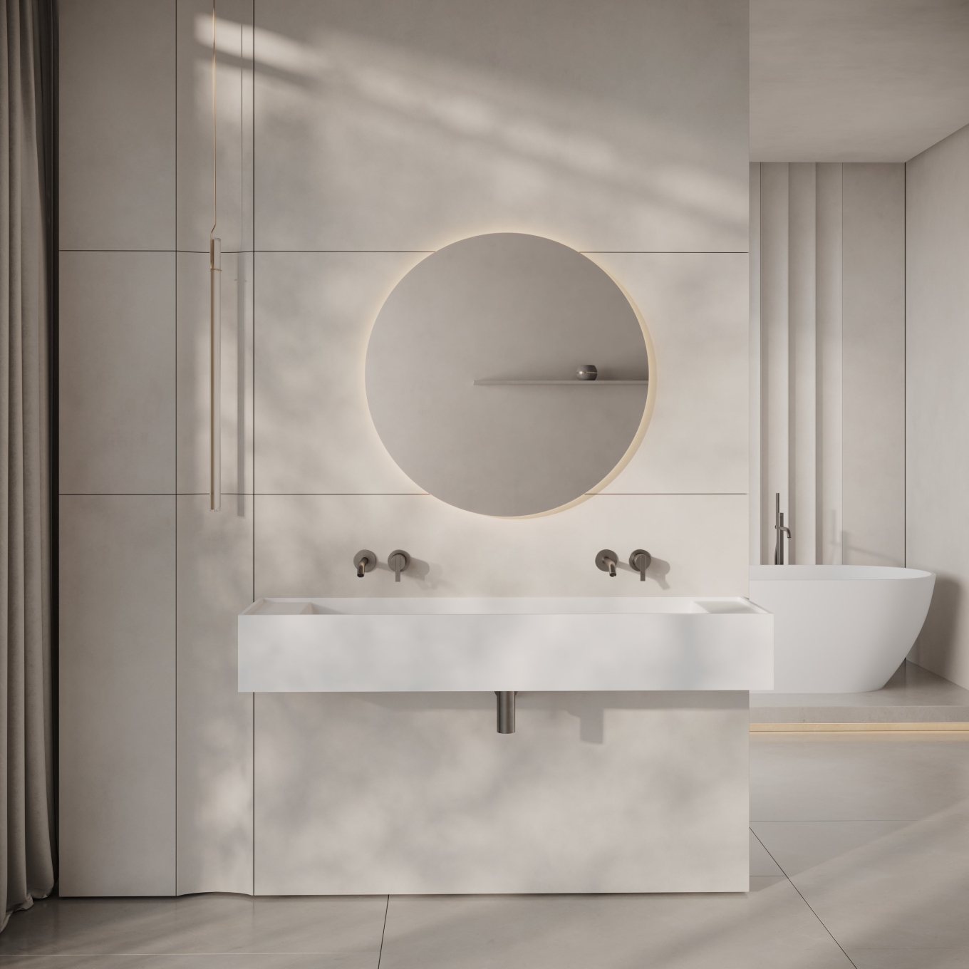 Ultra Wall Hung Double Stone Basin 1400mm