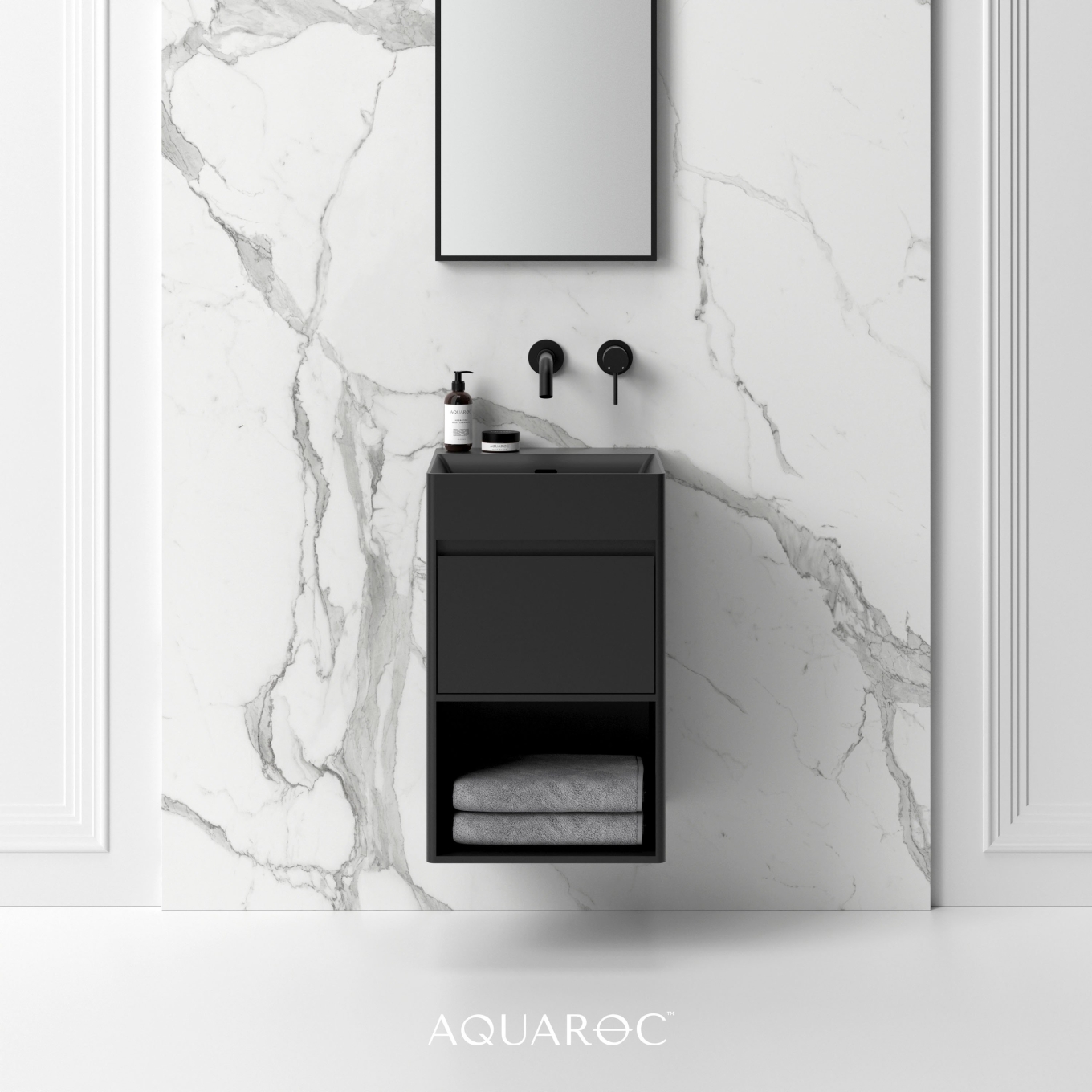 Monza Matte Black Stone Vanity Unit 400mm