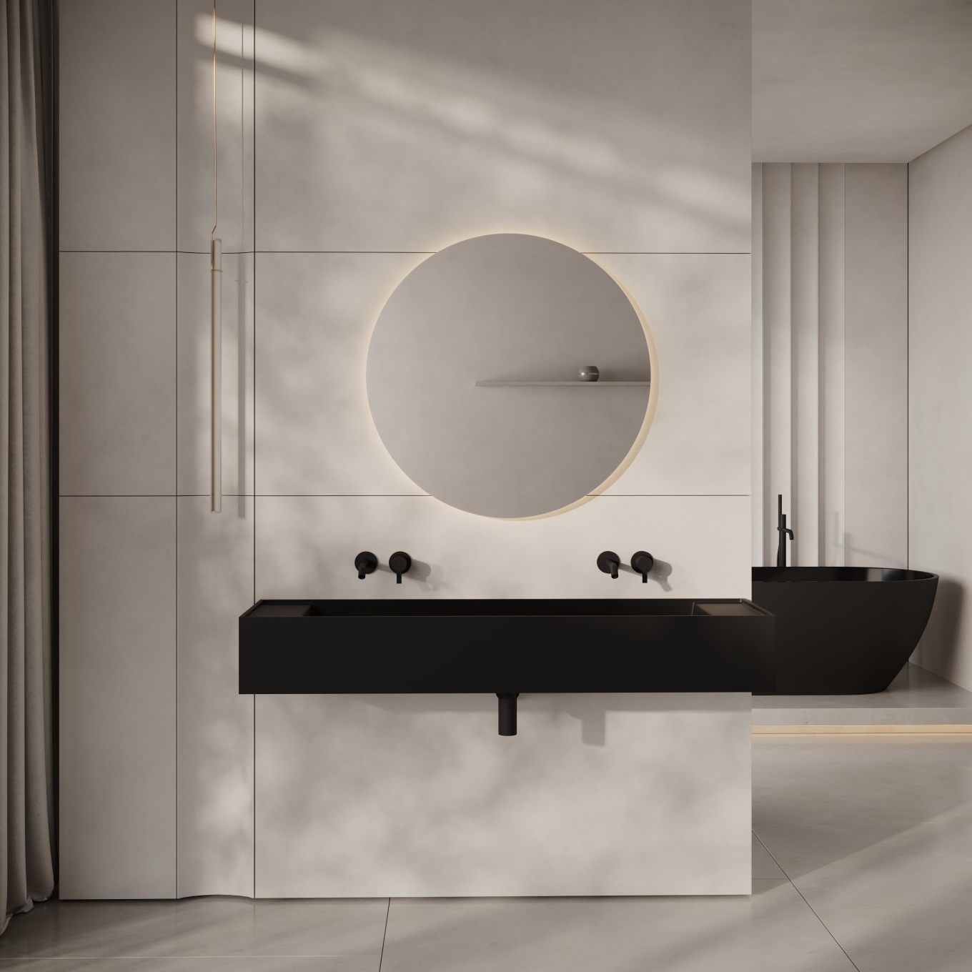 Ultra Matte Black Wall Hung Double Stone Basin 1400mm