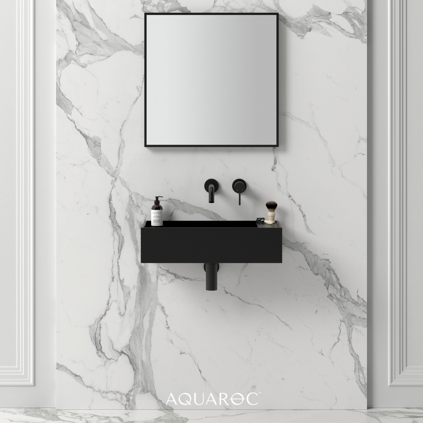 Mode Matte Black Wall Hung Stone Basin 600mm