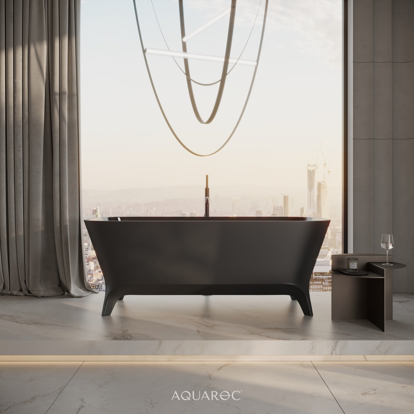 Paris Matte Black Freestanding Stone Bath 1600mm