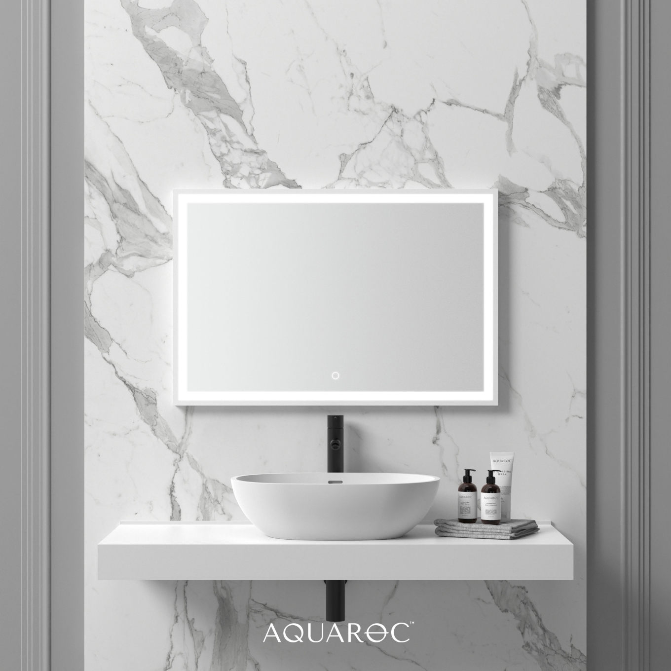 Allure Backlit & Demister Stone Mirror 900mm
