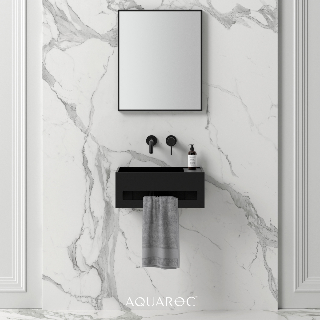 Flow Matte Black Wall Hung Stone Basin 500mm