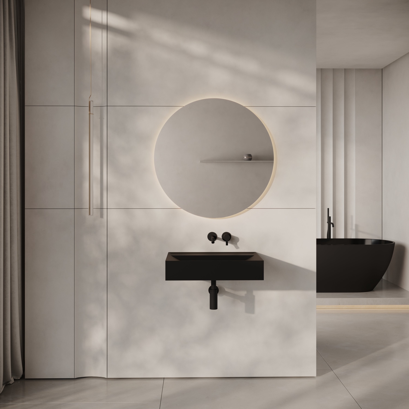 Aura Matte Black Wall Hung Stone Basin 600mm