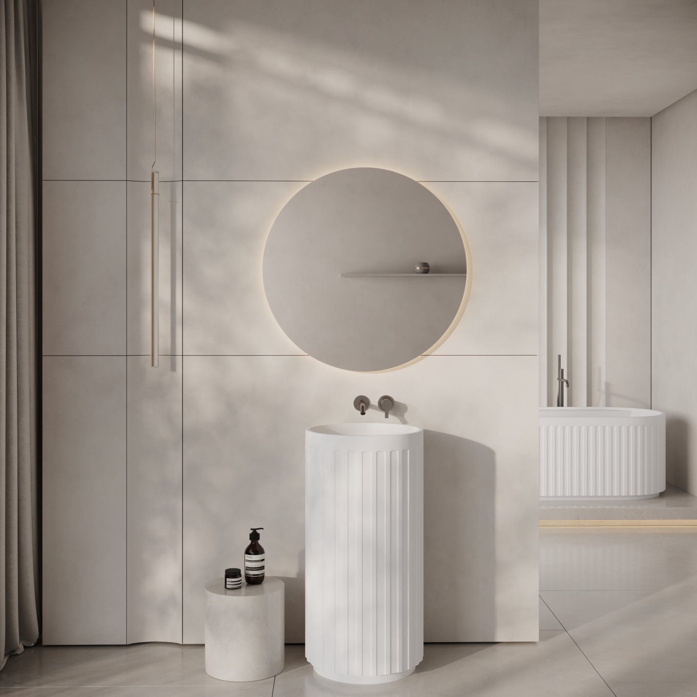 Athena Freestanding Fluted Stone Basin 450mm