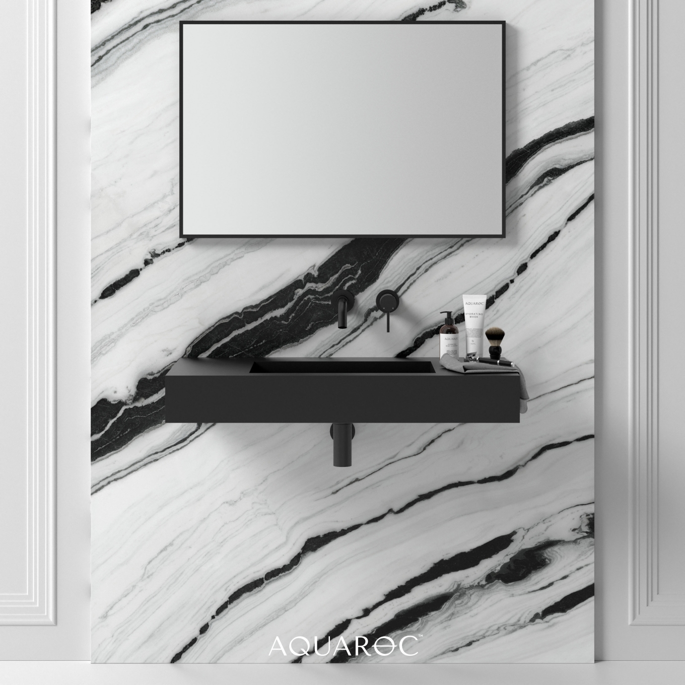 Fiora Matte Black Wall Hung Stone Basin 900mm