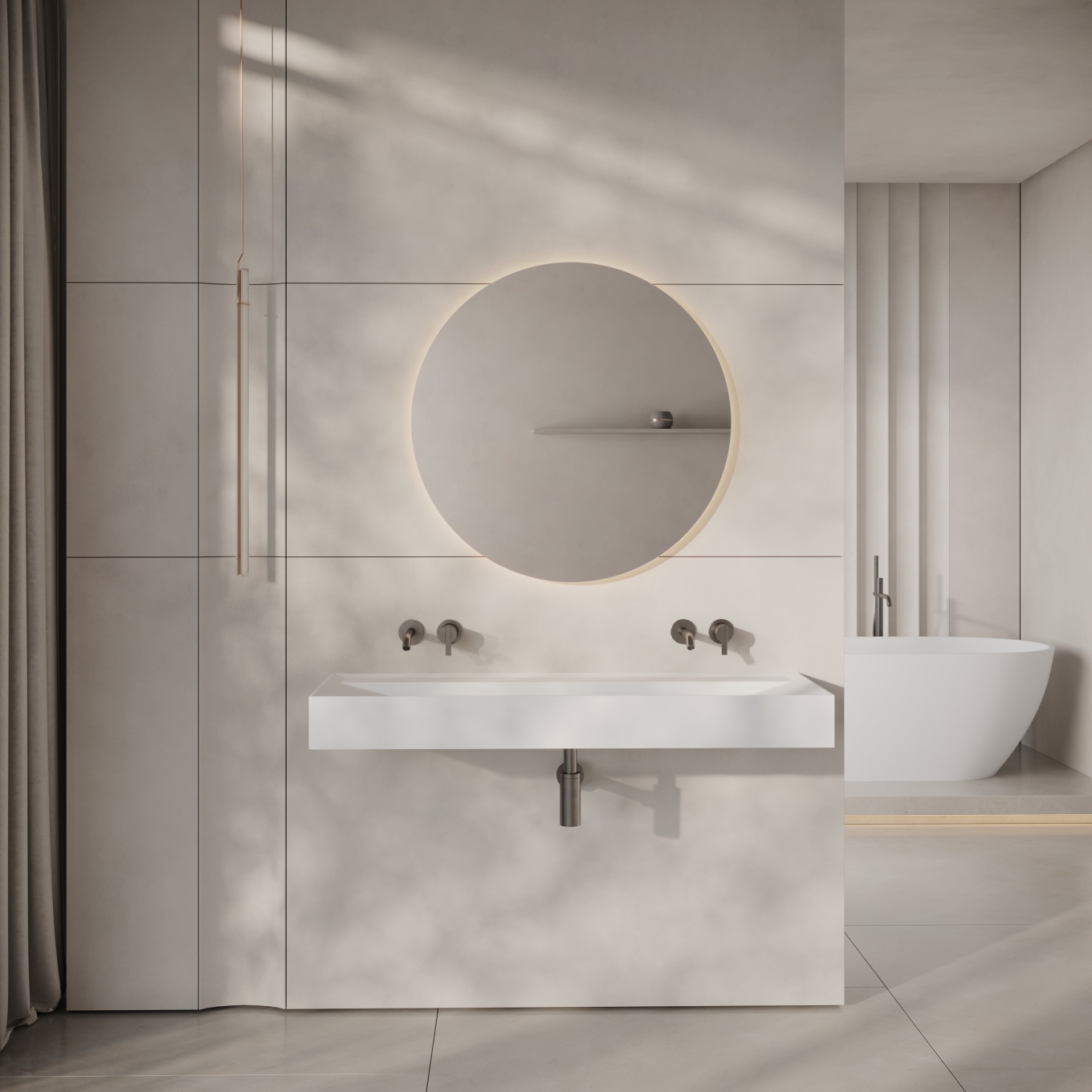 Aura Wall Hung Double Stone Basin 1200mm