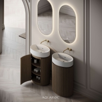 Rotunda Fluted Vanity Unit & Stone Basin 600mm Smoked Oak