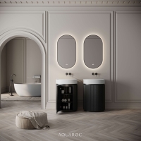 Rotunda Fluted Vanity Unit & Stone Basin 600mm Black Oak