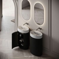 Rotunda Fluted Vanity Unit & Stone Basin 600mm Black Oak