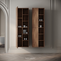 Wall Hung Fluted Bathroom Storage Unit 500mm Walnut