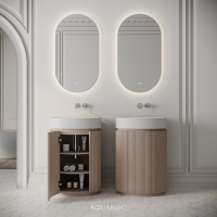 Rotunda Fluted Vanity Unit & Stone Basin 600mm Natural Oak