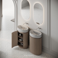 Rotunda Fluted Vanity Unit & Stone Basin 600mm Natural Oak