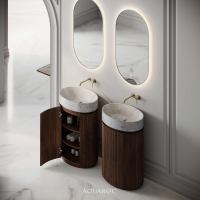 Rotunda Fluted Vanity Unit & Carrara Marble Basin 600mm Walnut