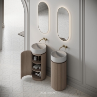 Rotunda Fluted Vanity Unit & Stone Basin 420mm Natural Oak