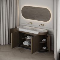 Knightsbridge Double Vanity Unit & Carrara Marble Basin 1600mm Smoked Oak