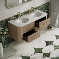 Savoy Wall Hung Double Vanity Unit & Stone Basin 1400mm Natural Oak
