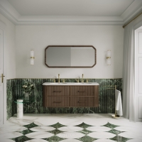 Savoy Wall Hung Double Vanity Unit & Stone Basin 1400mm Walnut