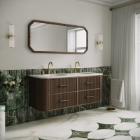 Savoy Wall Hung Double Vanity Unit & Stone Basin 1400mm Walnut