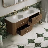 Savoy Wall Hung Double Vanity Unit & Stone Basin 1600mm Smoked Oak