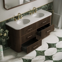 Savoy Double Vanity Unit & Stone Basin 1600mm Walnut