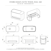 Hydro Wall Hung Stone Basin 550mm Towel Hole