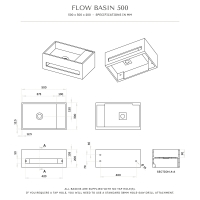 Flow Matte Black Wall Hung Stone Basin 500mm