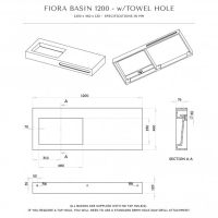 Fiora Wall Hung Stone Basin 1200mm Towel Hole