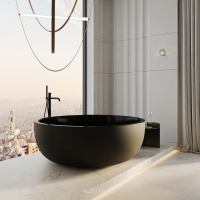 Circolo Matte Black Freestanding Stone Bath 1350mm